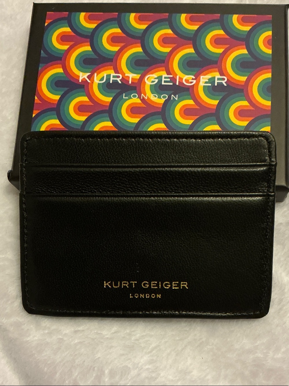 Kurt Geiger Black Quilted Leather Card Holder with Gold Eagle 🦅 Emblem - Picture 2 of 3